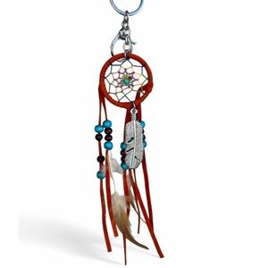 Like New  Orange Blue Dreamcatcher Feather Beads Keychain Accessory Clip On